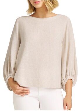 Matty M Beige Boatneck Balloon-Sleeve Blouse